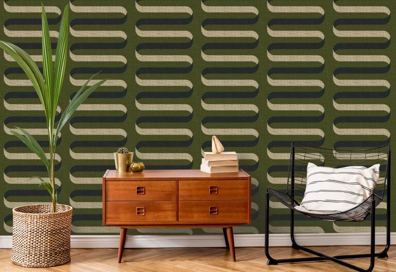 Folding Ribbon Olive Wallpaper