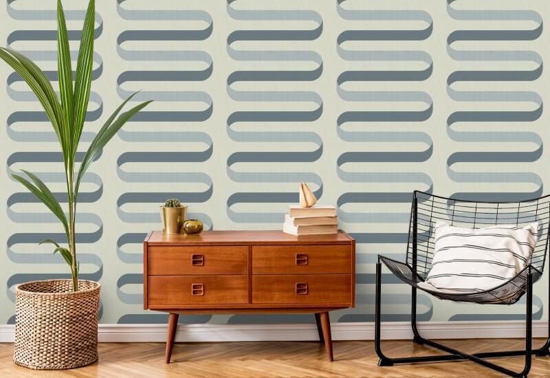 Folding Ribbon Off White Blue Wallpaper