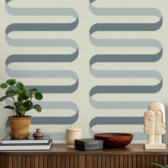 Vouwlint Gebroken wit blauw behang