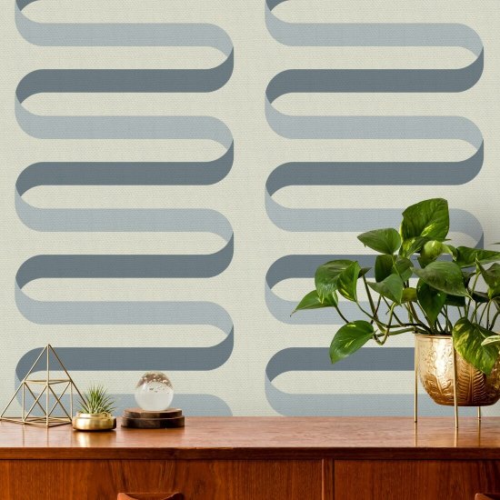 Folding Ribbon Off White Blue Wallpaper