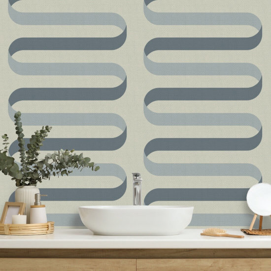 Folding Ribbon Off White Blue Wallpaper