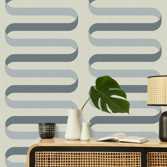 Folding Ribbon Off White Blue Wallpaper