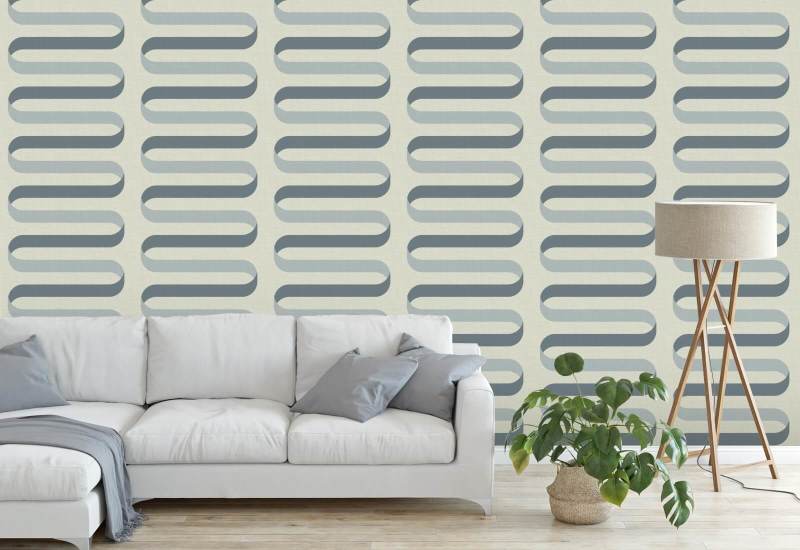 Vouwlint Gebroken wit blauw behang