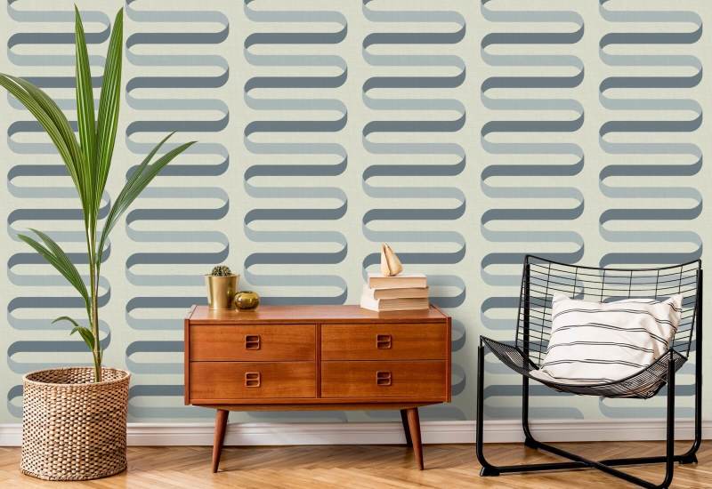 Folding Ribbon Off White Blue Wallpaper