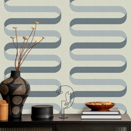 Folding Ribbon Off White Blue Wallpaper