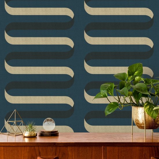 Folding Ribbon Peacock Blue Wallpaper