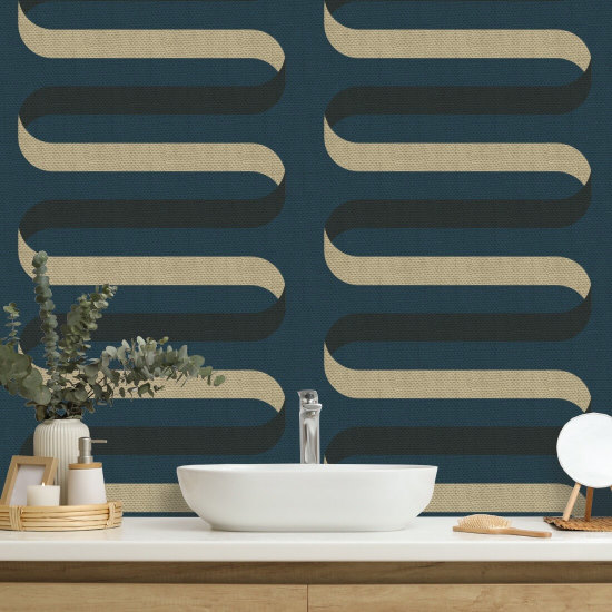 Folding Ribbon Peacock Blue Wallpaper