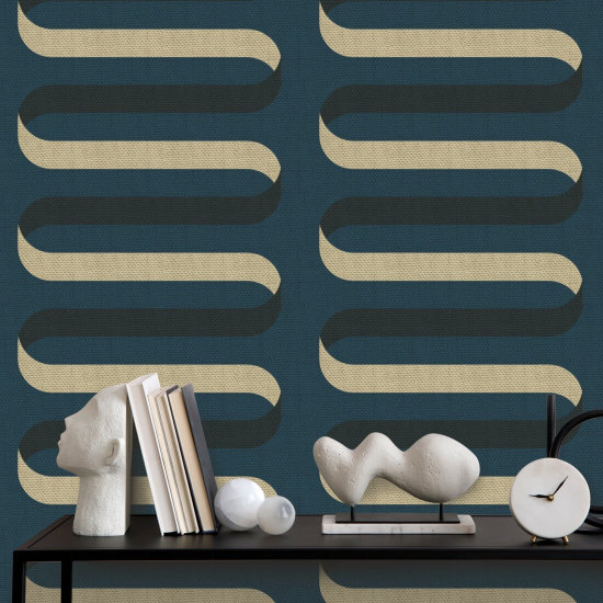 Folding Ribbon Peacock Blue Wallpaper