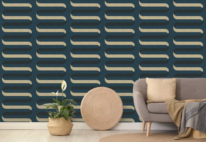 Folding Ribbon Peacock Blue Wallpaper