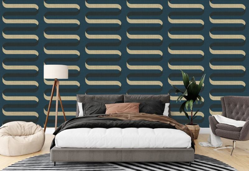 Folding Ribbon Peacock Blue Wallpaper