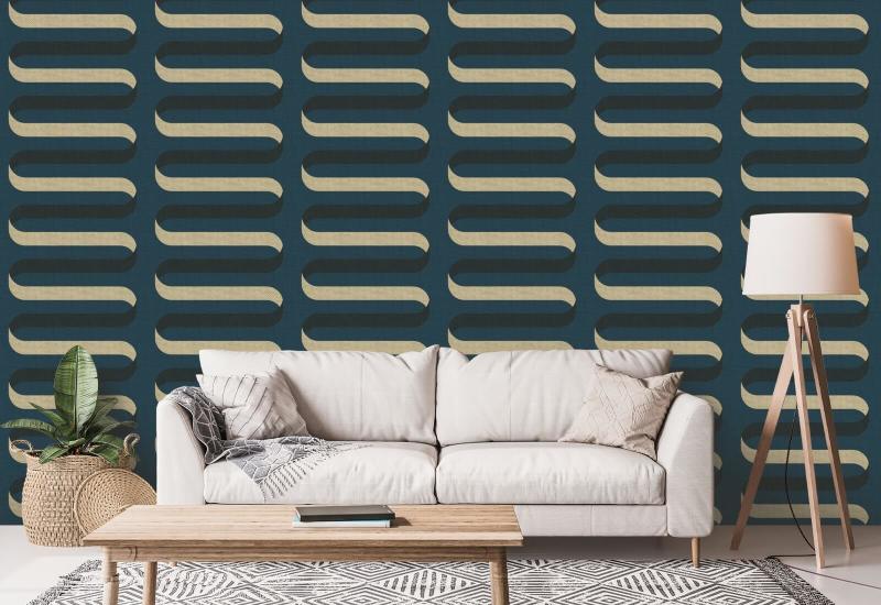 Folding Ribbon Peacock Blue Wallpaper