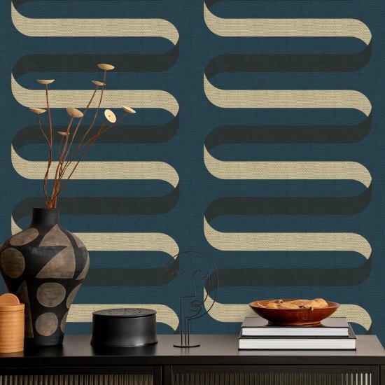 Folding Ribbon Peacock Blue Wallpaper