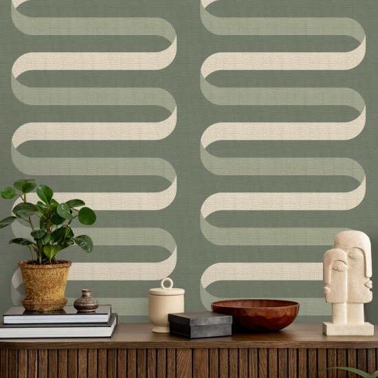 Folding Ribbon Thyme Green Wallpaper