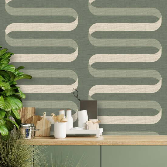 Folding Ribbon Thyme Green Wallpaper