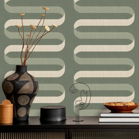 Folding Ribbon Thyme Green Wallpaper