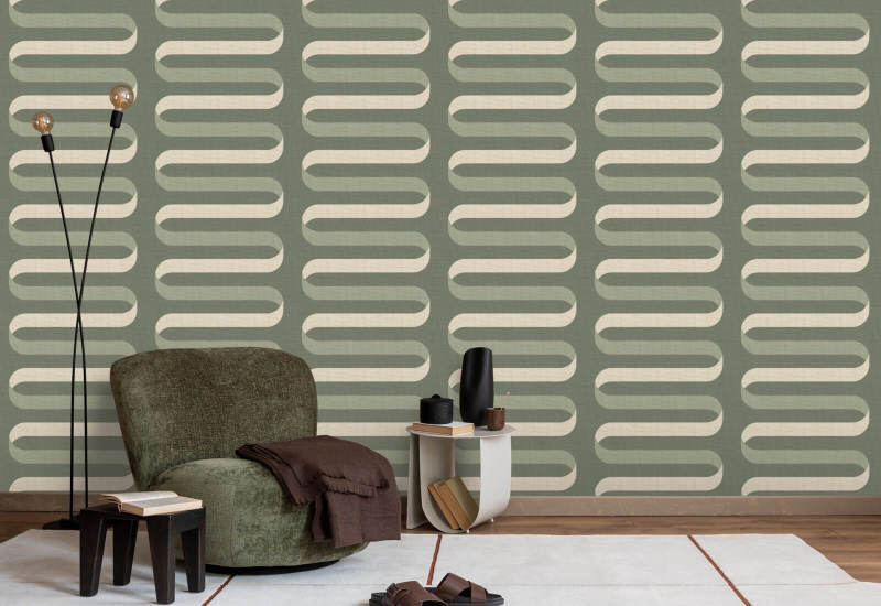Folding Ribbon Thyme Green Wallpaper