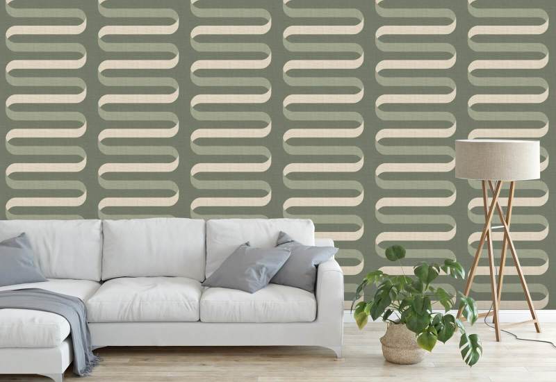Folding Ribbon Thyme Green Wallpaper