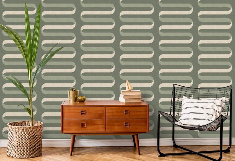 Folding Ribbon Thyme Green Wallpaper