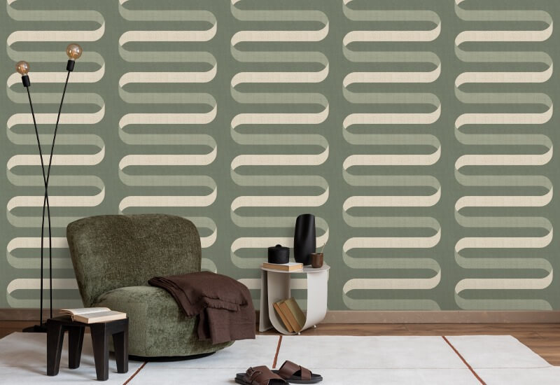 Folding Ribbon Thyme Green Wallpaper