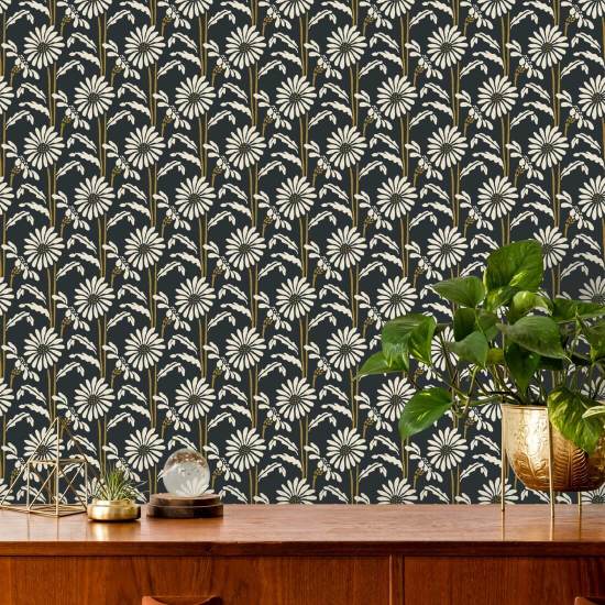 Bloei in het bos Roetzwart bloemenbehang