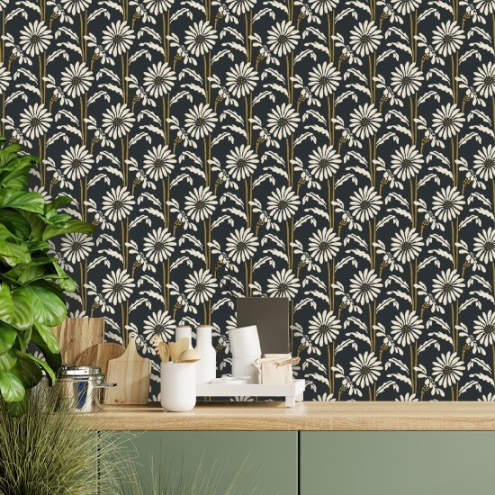 Woodland Bloom Soot Black Floral Wallpaper