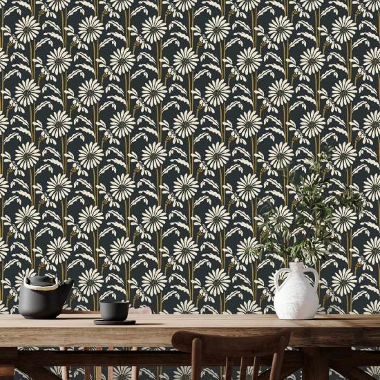 Woodland Bloom Soot Black Floral Wallpaper