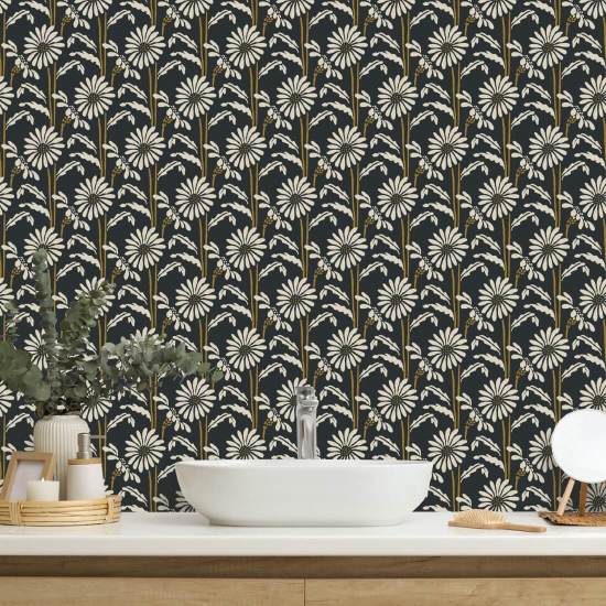 Floración del bosque Papel pintado floral negro hollín