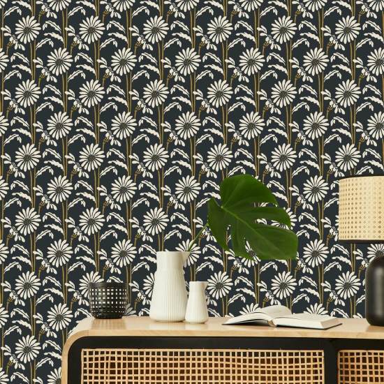 Woodland Bloom Soot Black Floral Wallpaper