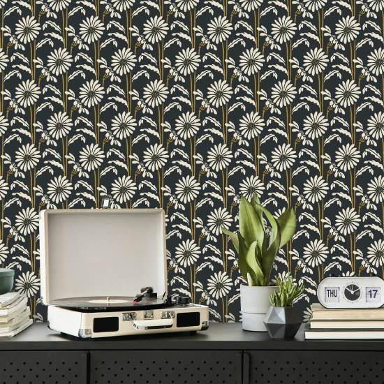 Florescimento da floresta Papel de parede floral preto de fuligem