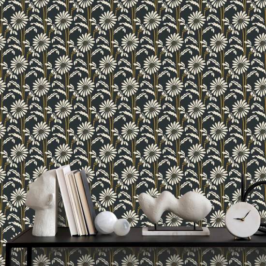 Woodland Bloom Soot Black Floral Wallpaper