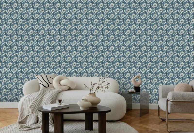 Woodland Bloom Slate Blue Floral Wallpaper