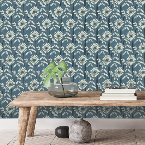 Floración del bosque Papel pintado floral azul pizarra