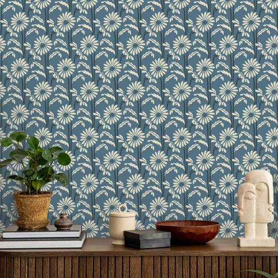 Woodland Bloom Slate Blue Floral Wallpaper
