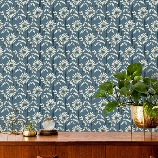 Bloei in het bos Leisteenblauw bloemenbehang