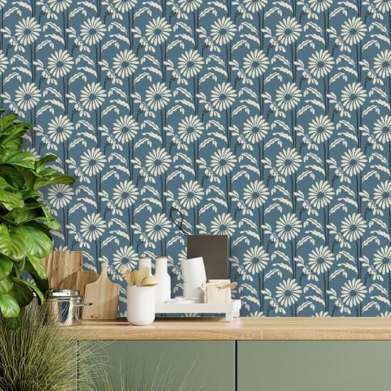 Woodland Bloom Slate Blue Floral Wallpaper