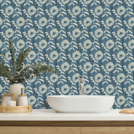 Woodland Bloom Papier peint floral bleu ardoise