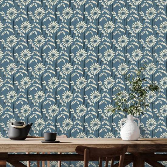 Woodland Bloom Slate Blue Floral Wallpaper
