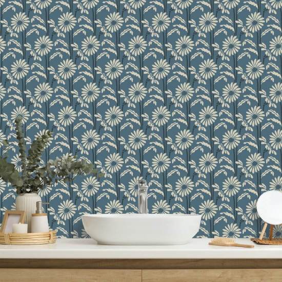 Woodland Bloom Papier peint floral bleu ardoise