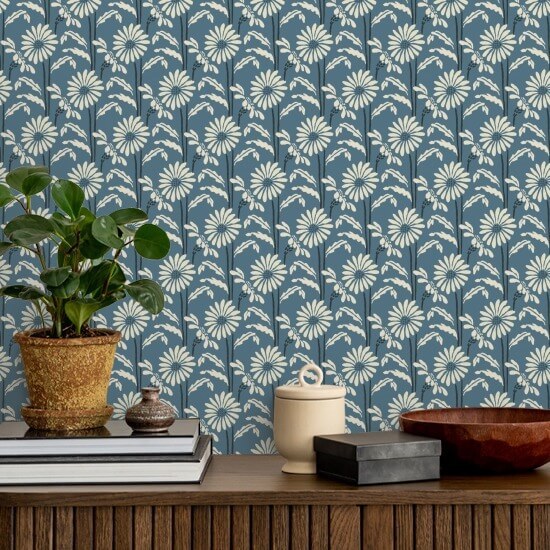 Woodland Bloom Slate Blue Floral Wallpaper