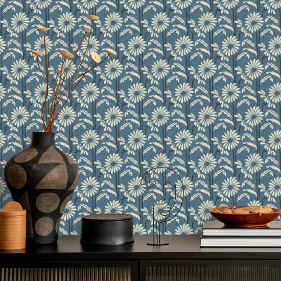 Skovblomst Skiferblå blomstertapet