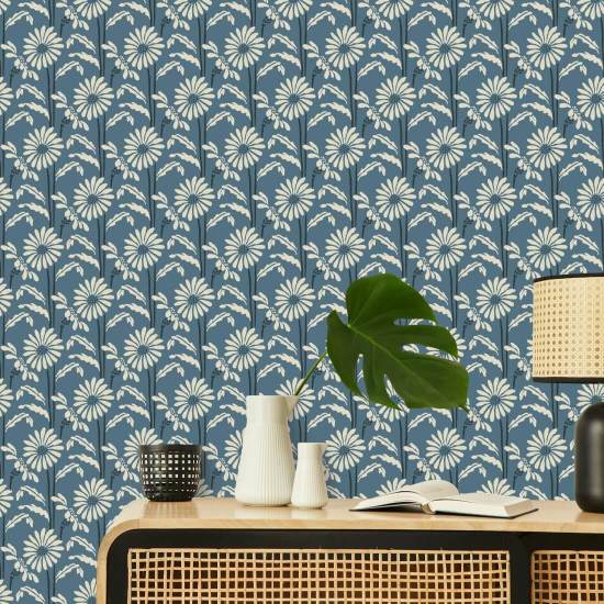 Woodland Bloom Slate Blue Floral Wallpaper