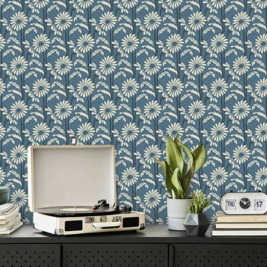 Skovblomst Skiferblå blomstertapet