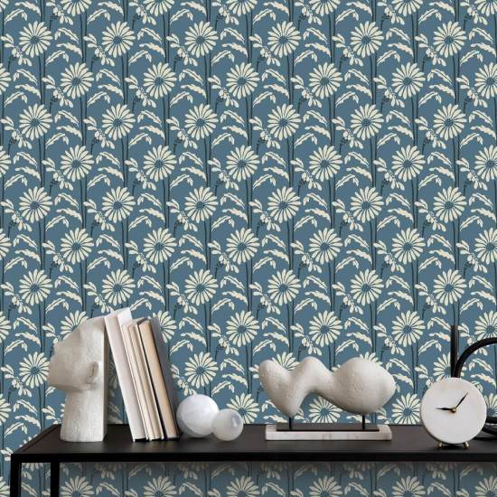 Fioritura dei boschi Carta da parati floreale blu ardesia