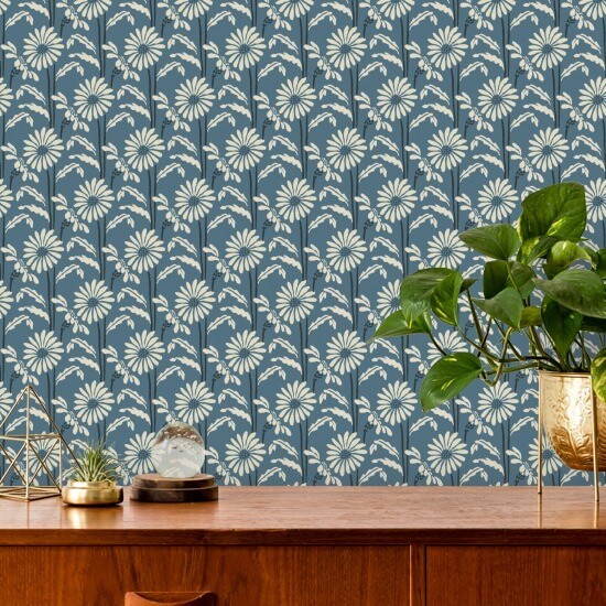 Woodland Bloom Slate Blue Floral Wallpaper