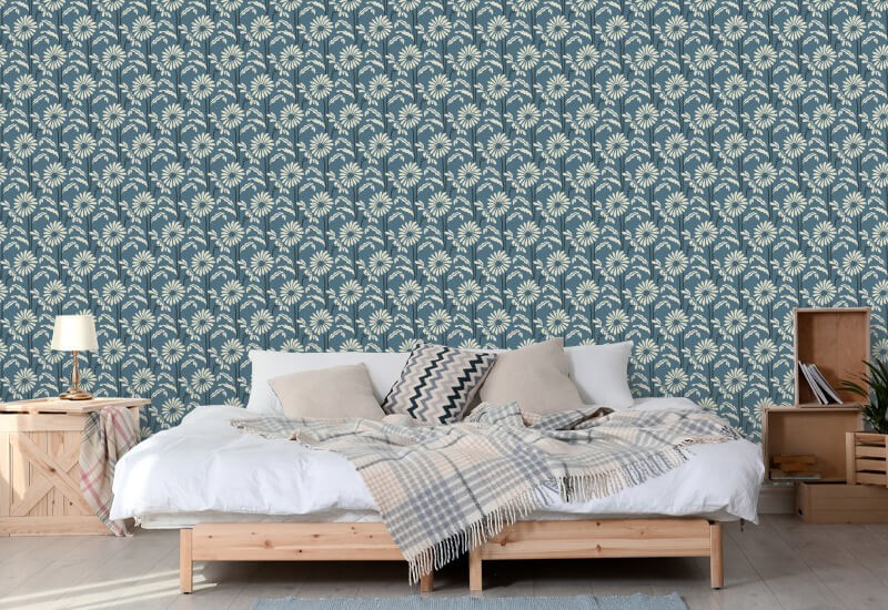 Woodland Bloom Slate Blue Floral Wallpaper