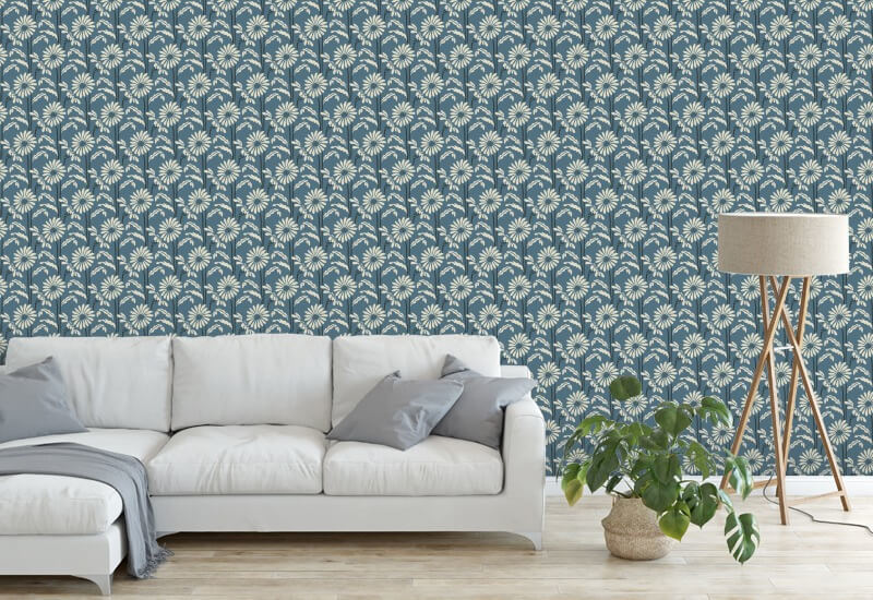 Woodland Bloom Slate Blue Floral Wallpaper
