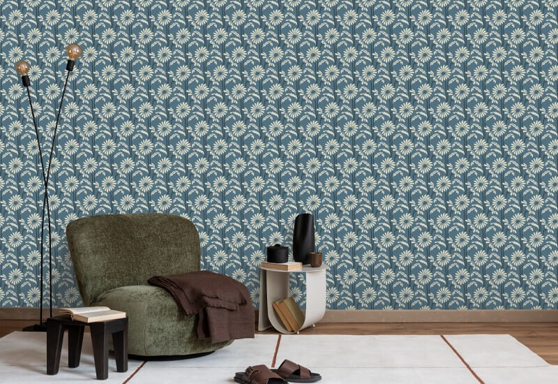 Woodland Bloom Slate Blue Floral Wallpaper
