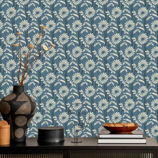 Floración del bosque Papel pintado floral azul pizarra