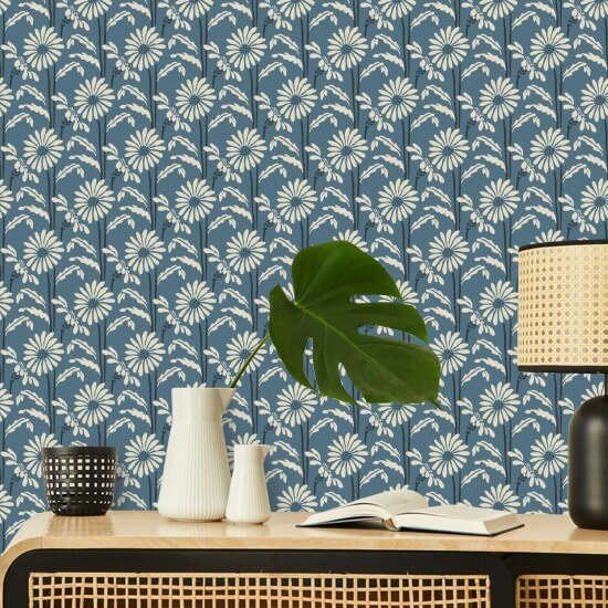 Woodland Bloom Slate Blue Floral Wallpaper