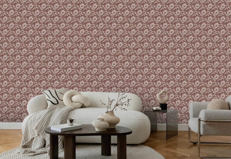 Woodland Bloom Burgundy Floral Wallpaper